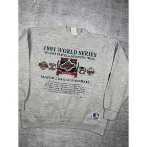 Atlanta Braves Sweatshirt‎ Mens Large Gray Vtg 1991 World Series Twins Nutmeg